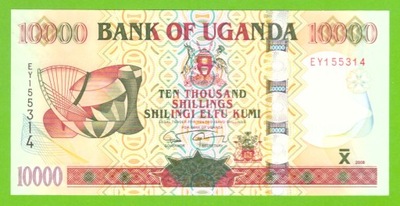 UGANDA 10000 SHILLINGS 2008 P-45b UNC RZADKA DATA