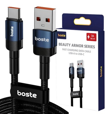 BOSTE KABEL USB-A DO USB-C TYPE-C SZYBKIE ŁADOWANIE 3A TRANSMISJA DANYCH 1M