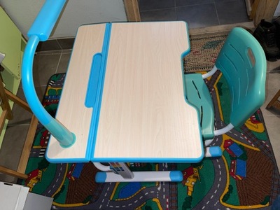 Biurko dziecięce z lampką i krzesłem, niebieskie