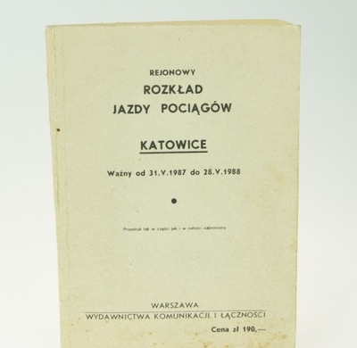 Rejonowy rozkład jazdy pociągów Katowice 1987