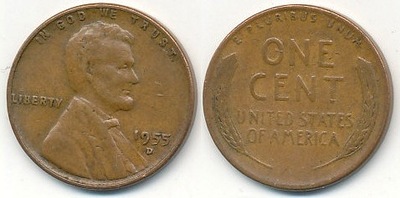 USA 1 Cent - 1955r D ... Monety