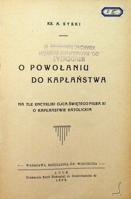 O powołaniu do kapłaństwa 1936 r.