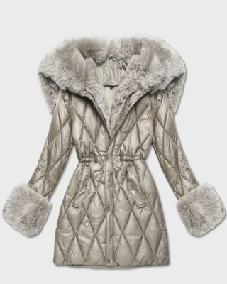 KURTKA PIKOWANA KAPTUR 2635# BEŻ XL (42)