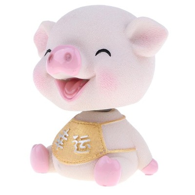 Figurka świni z kiwającą się głową. Bobble Head. Śliczna różowa świnka. Ozdoba pojazdu