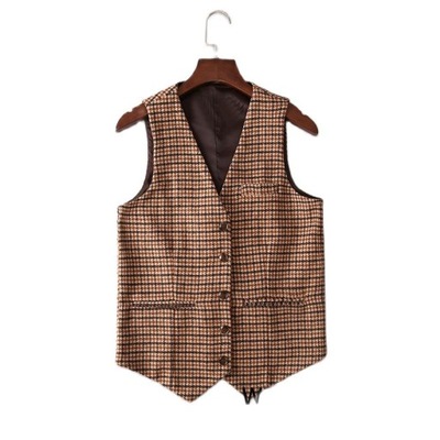 Men's Vest Houndstooth Single Breasted Classic For