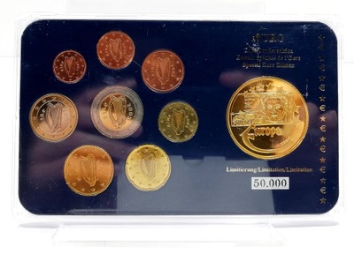 IRLANDIA ZESTAW 8 MONET EURO 2004-2005 + MEDAL 20 FUNTÓW UNC