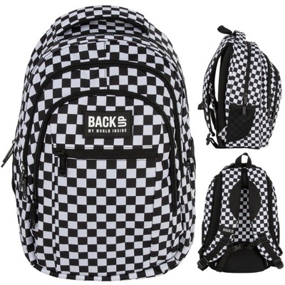 Plecak szkolny 26 L trzykomorowy Derform BACKUP model O SZACHOWNICA