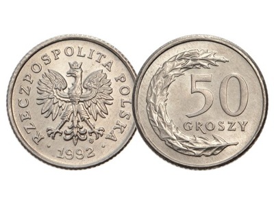 50 groszy 1992 r. stan menniczy z woreczka