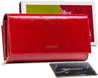 Skórzany portfel damski z logowaną klapą Czerwony