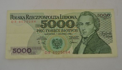 Polska - banknot - 5000 Złotych - 1988 rok - seria DR