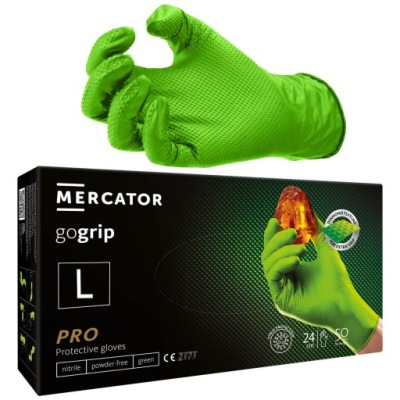 Rękawice Nitrylowe Mercator Rękawiczki GOGRIP GREEN Zielone 50szt L MOCNE