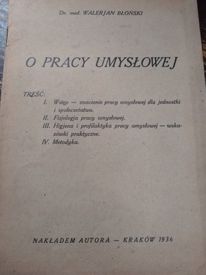 Błoński O PRACY UMYSŁOWEJ 1936