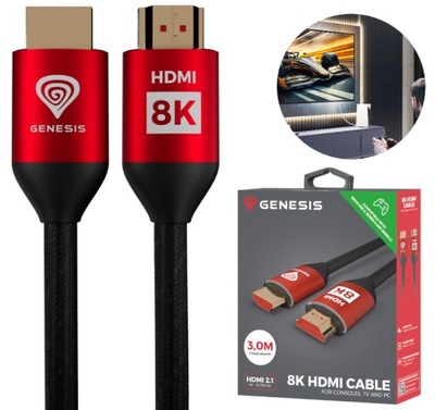 GENESIS Kabel HDMI 2.1 8K do PC Konsoli XBOX Series X/S HDR ALLM VRR QTF 3m