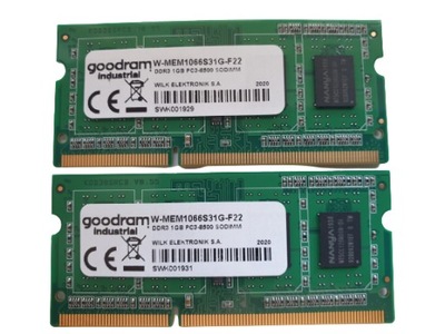 Pamięć RAM DDR3 2GB 2x1GB PC3 8500S 1066Mhz SODIMM