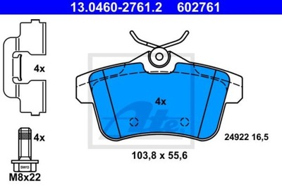 ATE 13.0460-2761.2 TRINKELĖS STABDŽIŲ GAL. CITROEN C4/DS4/DS5 1,6-2,0 HDI 09- 