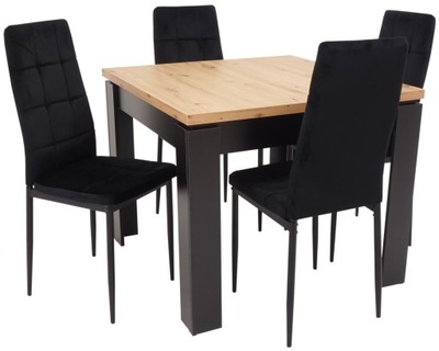 Nierozkładany stół 90x90 cm i 4 krzesła WELUROWE