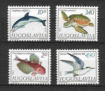 Jugosławia 1834-37 - Fauna, delfin ryba ptak żółw