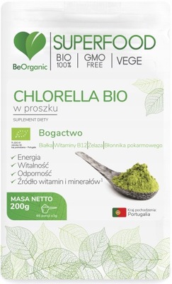 BeOrganic CHLORELLA ORGANICZNA PROSZEK Vege 200g