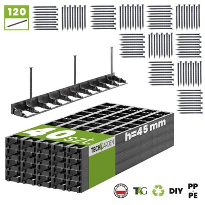 40x Krawężnik ogrodowy 45 mm x 100cm + 120 kotw