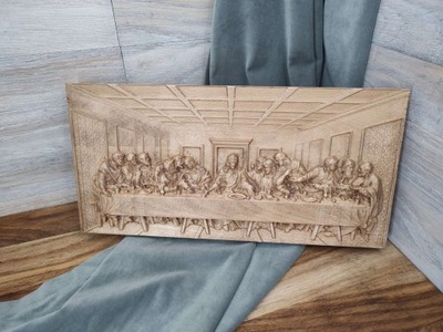 Obraz drewniany do powieszenia Płaskorzeźba Ostatnia Wieczerza 40 cm