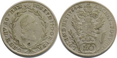 31CT. AUSTRIA 20 KRAJCARÓW 1784 G SREBRO.583 18.04