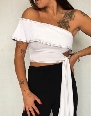 Z9D304*BOOHOO BIAŁY CROP TOP Z WIĄZANIEM 36 A00