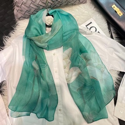 Nowa marka niebieska zielona jedwabna szalik hidż