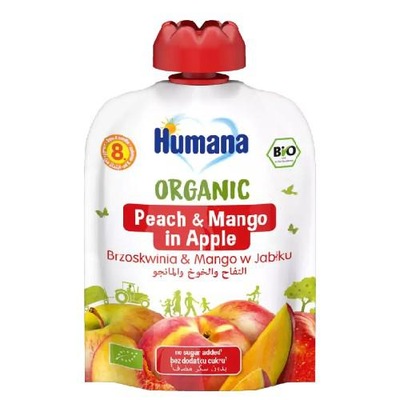 HUMANA 100% Organic Mus Brzoskwinia - Mango w Jabłku, 90g