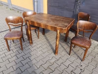 Stół + 4 krzesła Thonet - Art Deco - orzech