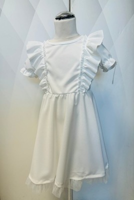 110 sukienka tiulowa biała kokarda