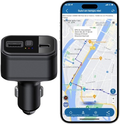 LOCALIZADOR GPS AUTO TRAKER 4G CON DISPOSITIVO DE CARGA DE AUTOMÓVIL USB C/USB A  