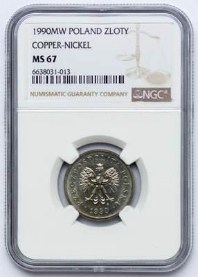 Polska, 1 złoty 1990, NGC MS67, PIĘKNA