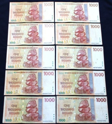 Zimbabwe 1000 Dolar 2008 P-71 Obiegowe