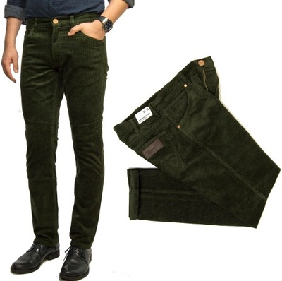 Wrangler Greensboro Green spodnie sztruksy W42 L32