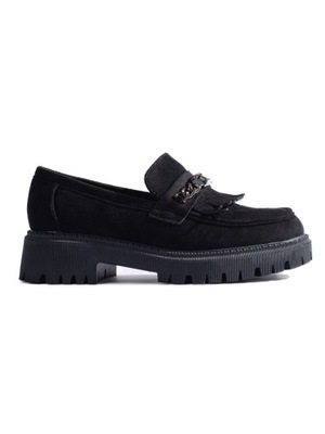 Zamszowe czarne loafersy damskie r.40