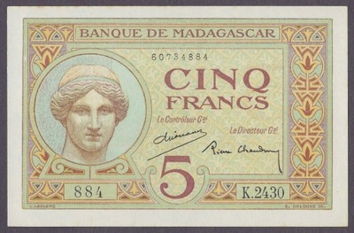 Madagaskar - 5 franków 1937 (XF-aUNC)