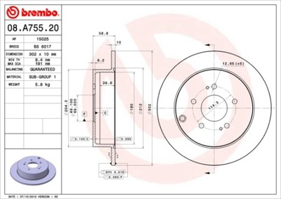 DISCOS DE FRENADO PARTE TRASERA BREMBO 08.A755.20 08A75520  