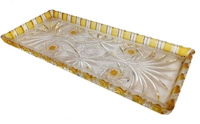 ZJAWISKOWO ZDOBIONA BURSZTYNOWO KRYSZTAŁOWA PATERA TACA