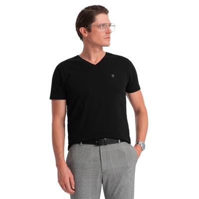 Męski T-shirt V-NECK z elastanem czarny V3 OM-TSCT-0106 L