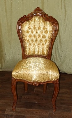Stylowy Złoty Stołek Barokowe Krzesło Orzech