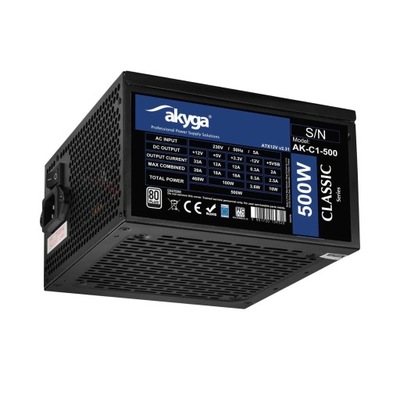 Zasilacz ATX 500W Akyga AK-C1-500 P4+4 2x PCI-E 6+2 pin 4x SATA 2x Molex