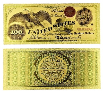 Pozłacany Banknot Kolekcjonerski 100 Dolarów 1863