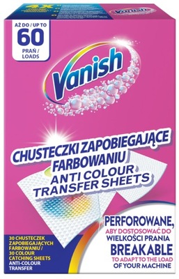 Vanish Chusteczki zapobiegające farbowaniu ubrań wyłapujące kolor 60 prań