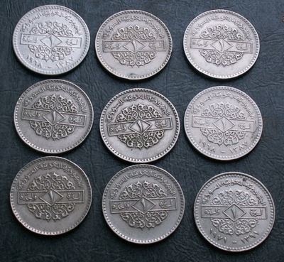 Syria zestaw 9x 1 funt / lira 1968 1971 1979 pound