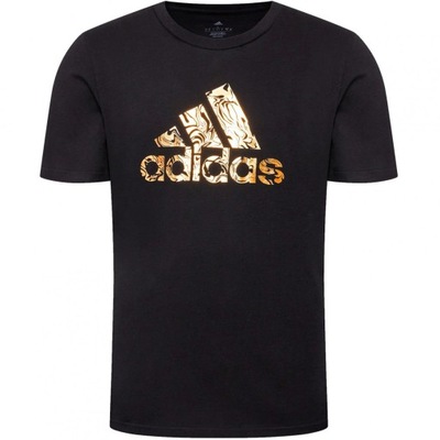 Adidas czarna koszulka t-shirt męski złote logo HK9157 M