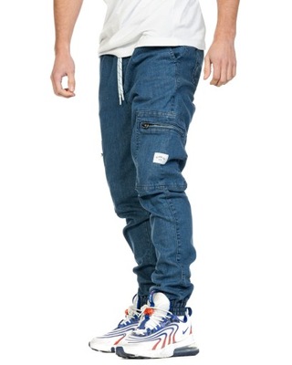 SPODNIE JOGGER ELADE JOGGERY CARGO JEANS BLUE r. M