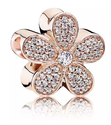 Charms Zawieszka Lśniący Kwiat Pave Rose Gold