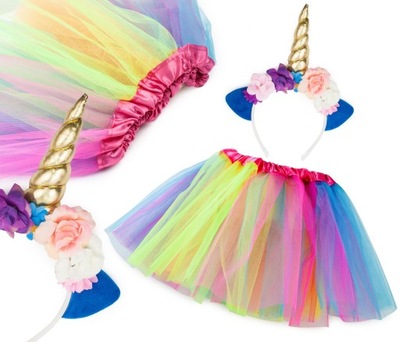 STRÓJ TĘCZOWY JEDNOROŻEC unicorn SPÓDNICZKA opaska