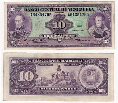 WENEZUELA 1977 10 BOLIVARES