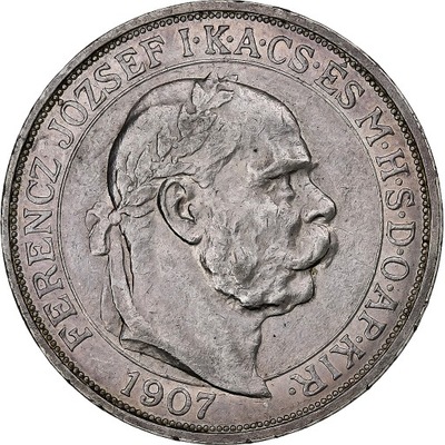 Węgry, Franz Joseph I, 5 Korona, 1907, Kremnica, S
